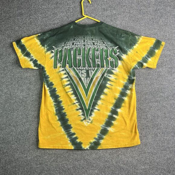 Green Bay Packers T-shirt Mens Large Tie Dye Green Yellow NFL Majestic - Picture 4 of 5